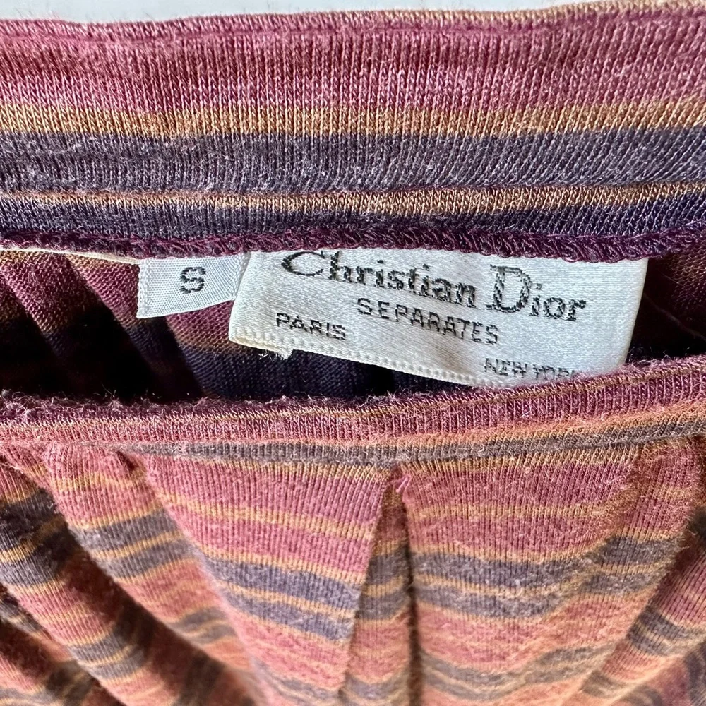 Vintage Christian Dior Separates Striped Knit Top & Skirt Set, Burgundy Navy, S